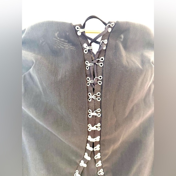 BEC + BRIDGE Black Lace Up Corset Strapless Asymmetrical Midi Dress Size 2 - Picture 3 of 11